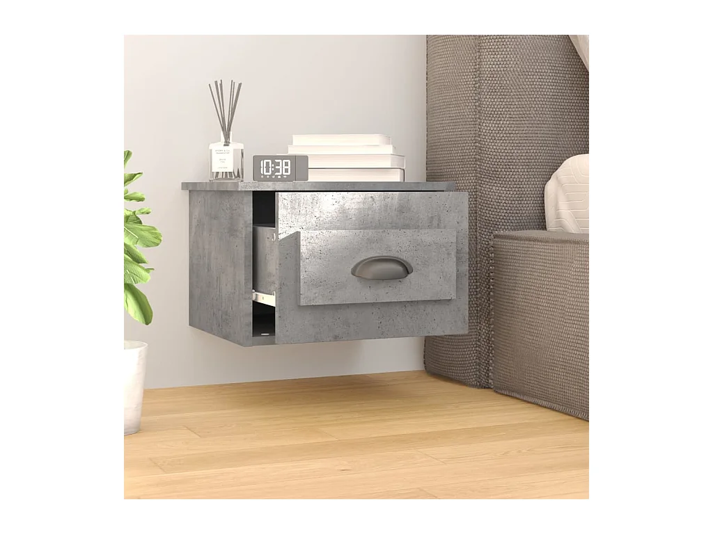 Table de chevet murale gris béton 50x36x40 cm