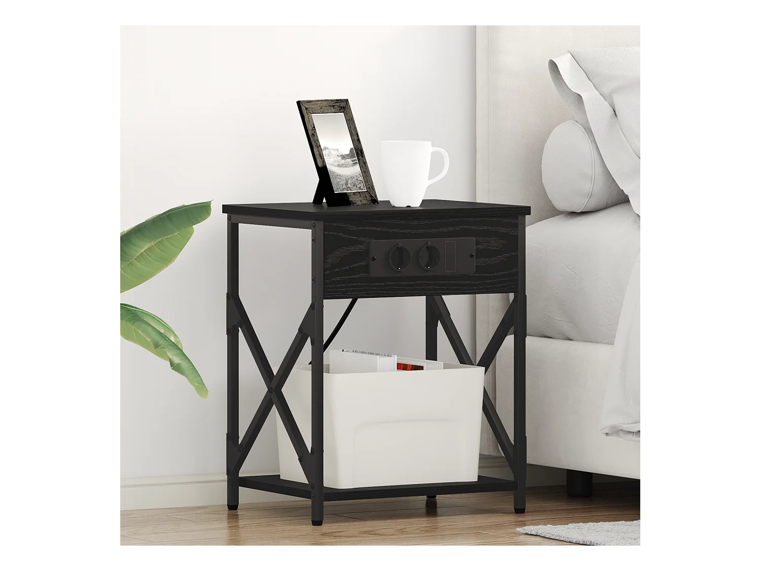 Comodino in rovere nero 41 x 31 x 51 cm in legno ingegnerizzato
