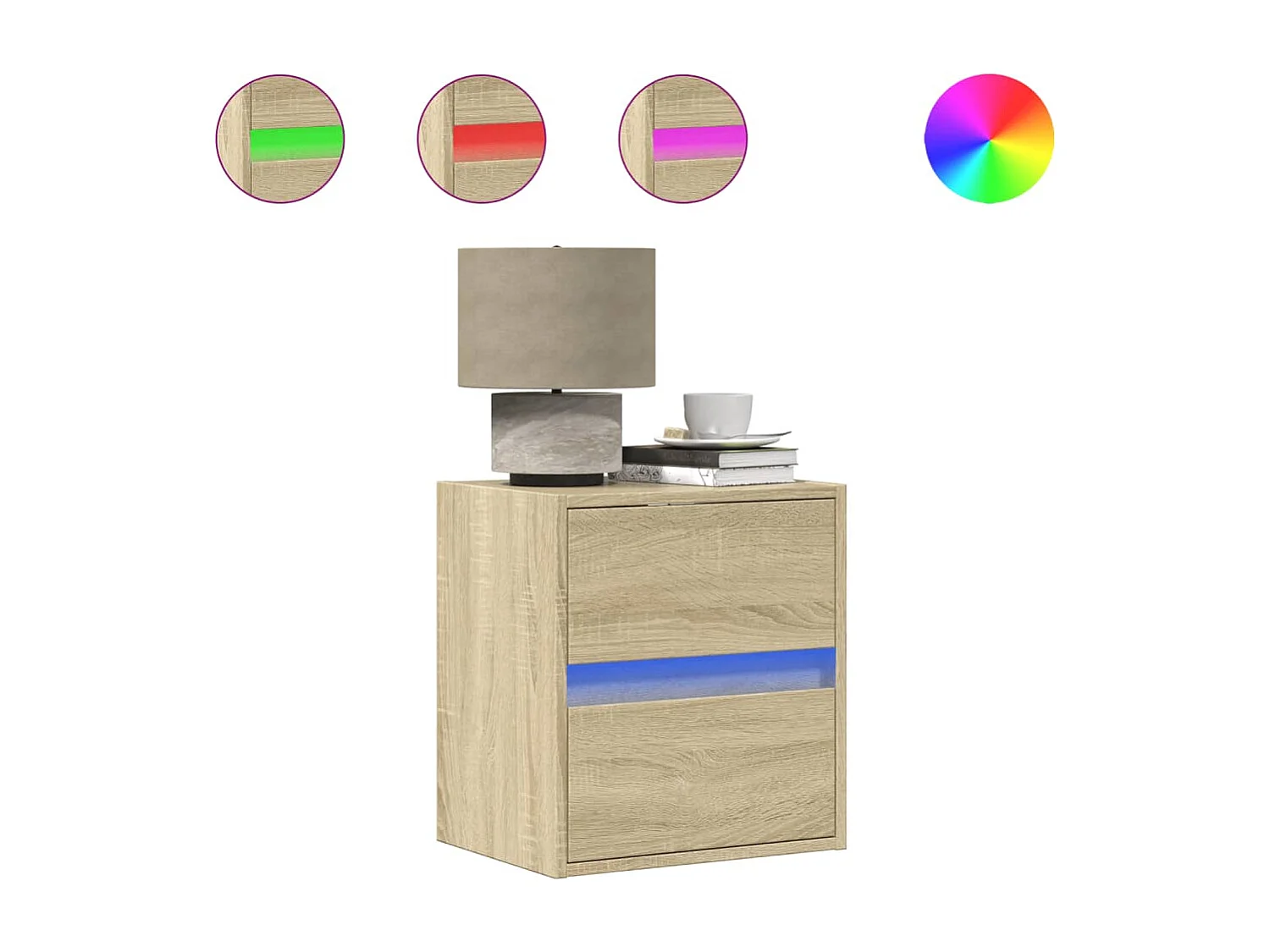 Wandnachtkastjes met LED-verlichting 2 stuks Sonoma eiken