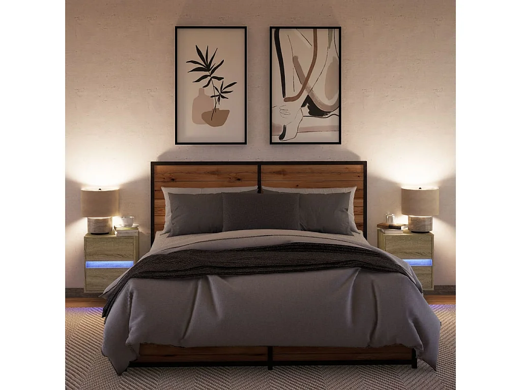 Wandnachtkastjes met LED-verlichting 2 stuks Sonoma eiken
