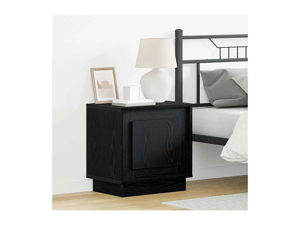 Comodino con luci LED Rovere nero 44x34,5x45 cm