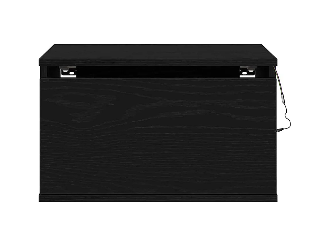 Meuble de chevet avec LED monté au mur en chêne noir 50x36x30 cm