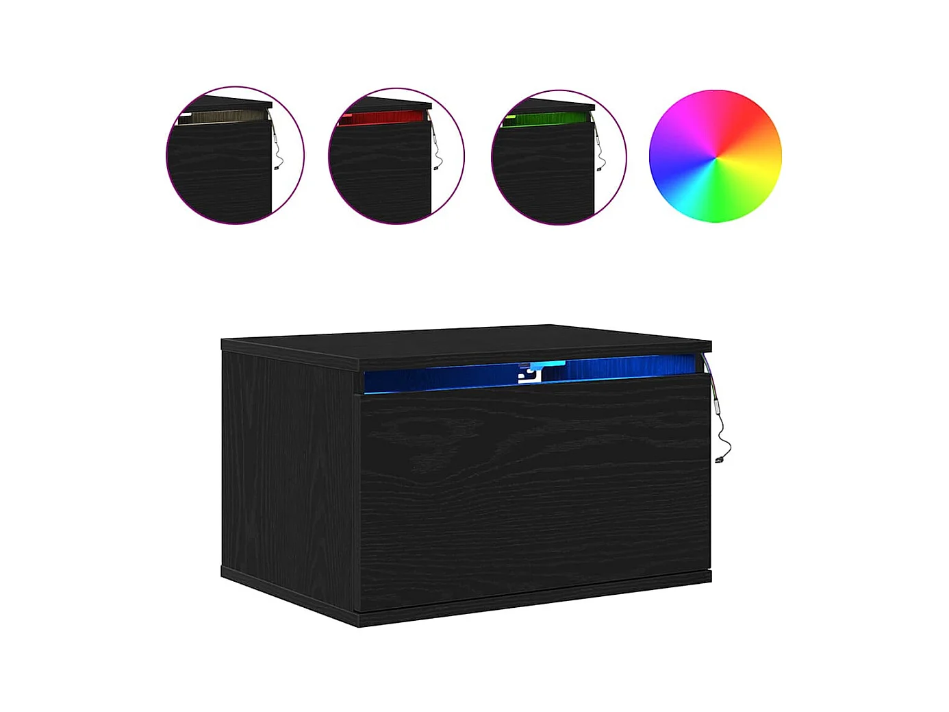 Meuble de chevet avec LED monté au mur en chêne noir 50x36x30 cm