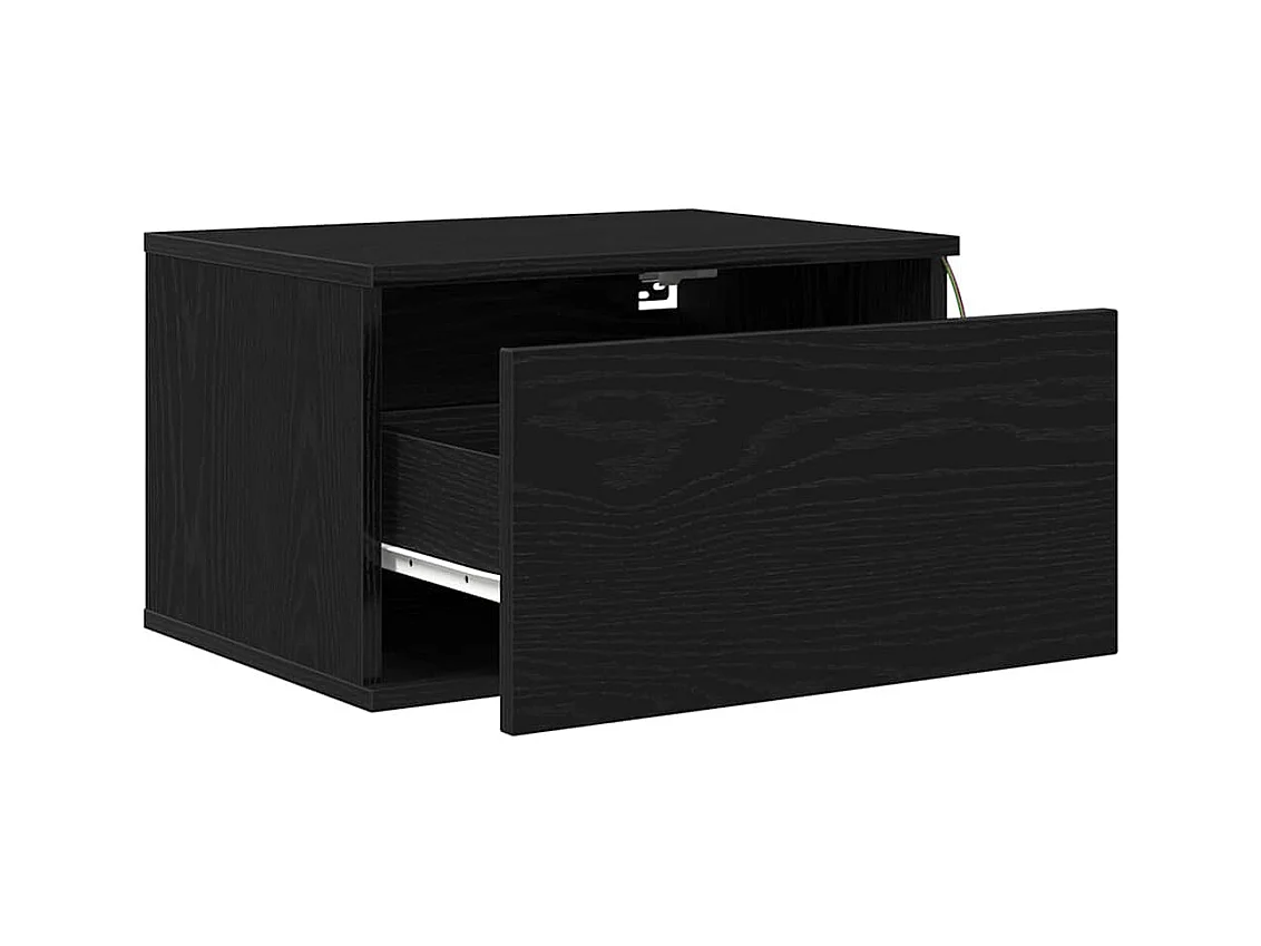Meuble de chevet avec LED monté au mur en chêne noir 50x36x30 cm