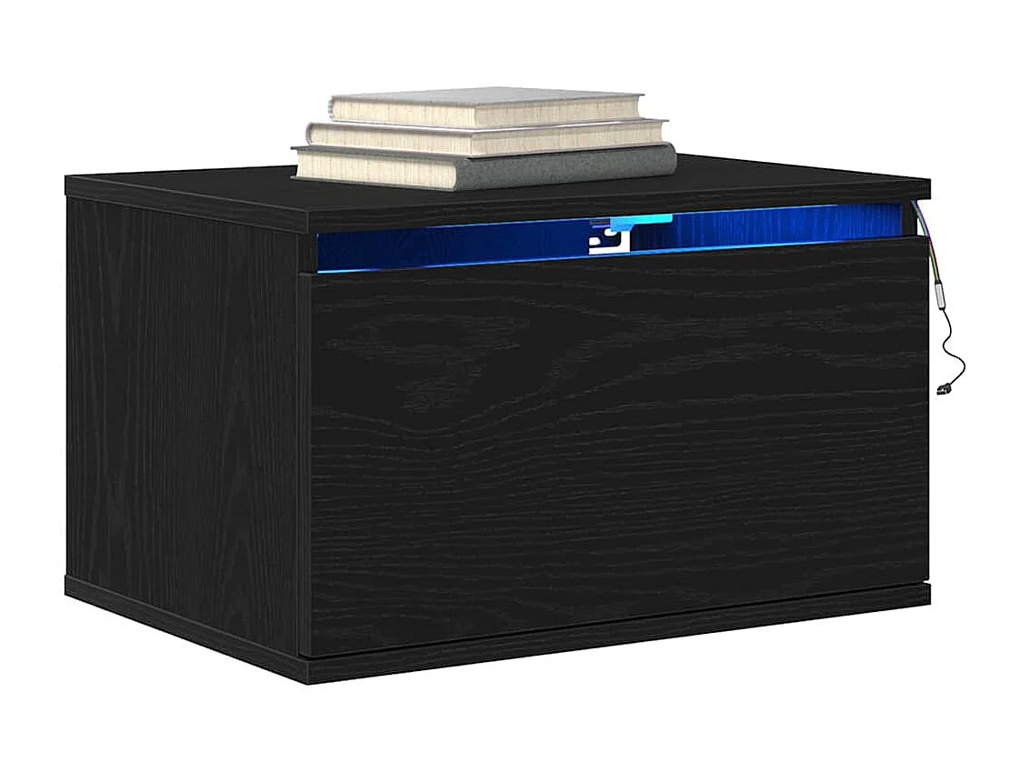 Comodino con LED a parete in rovere nero 50x36x30 cm
