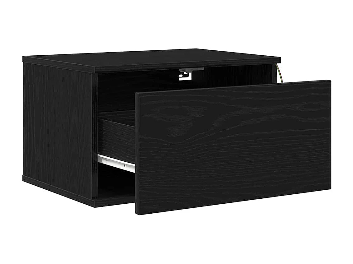 Comodino con LED a parete in rovere nero 50x36x30 cm