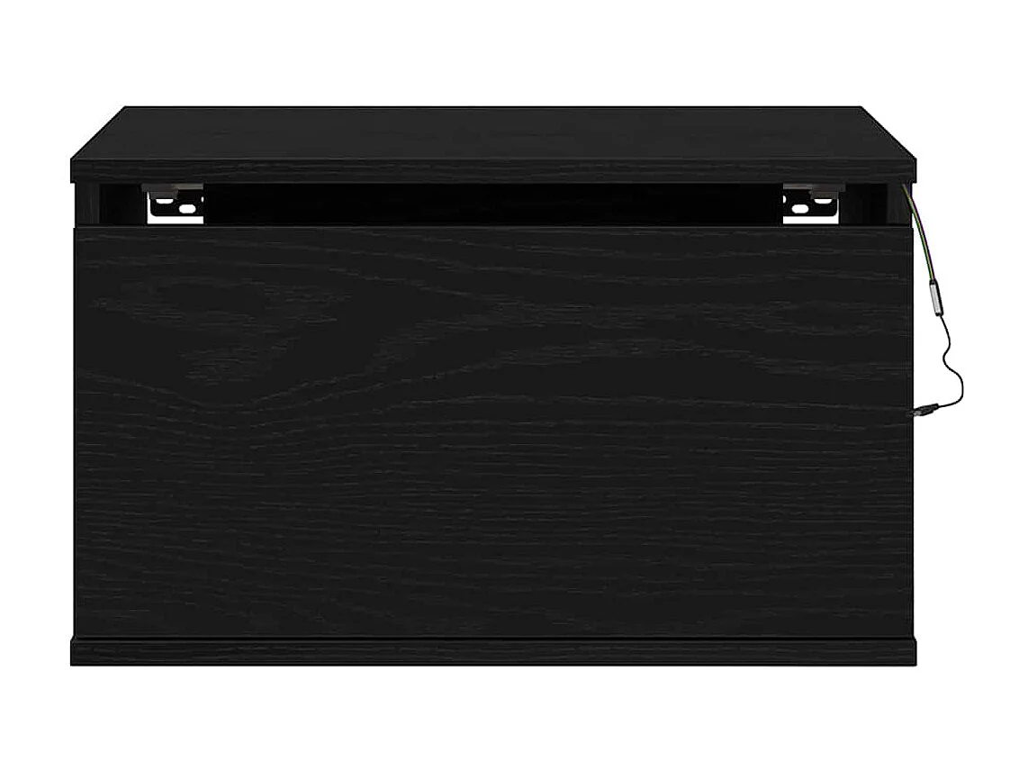 Comodino con LED a parete in rovere nero 50x36x30 cm