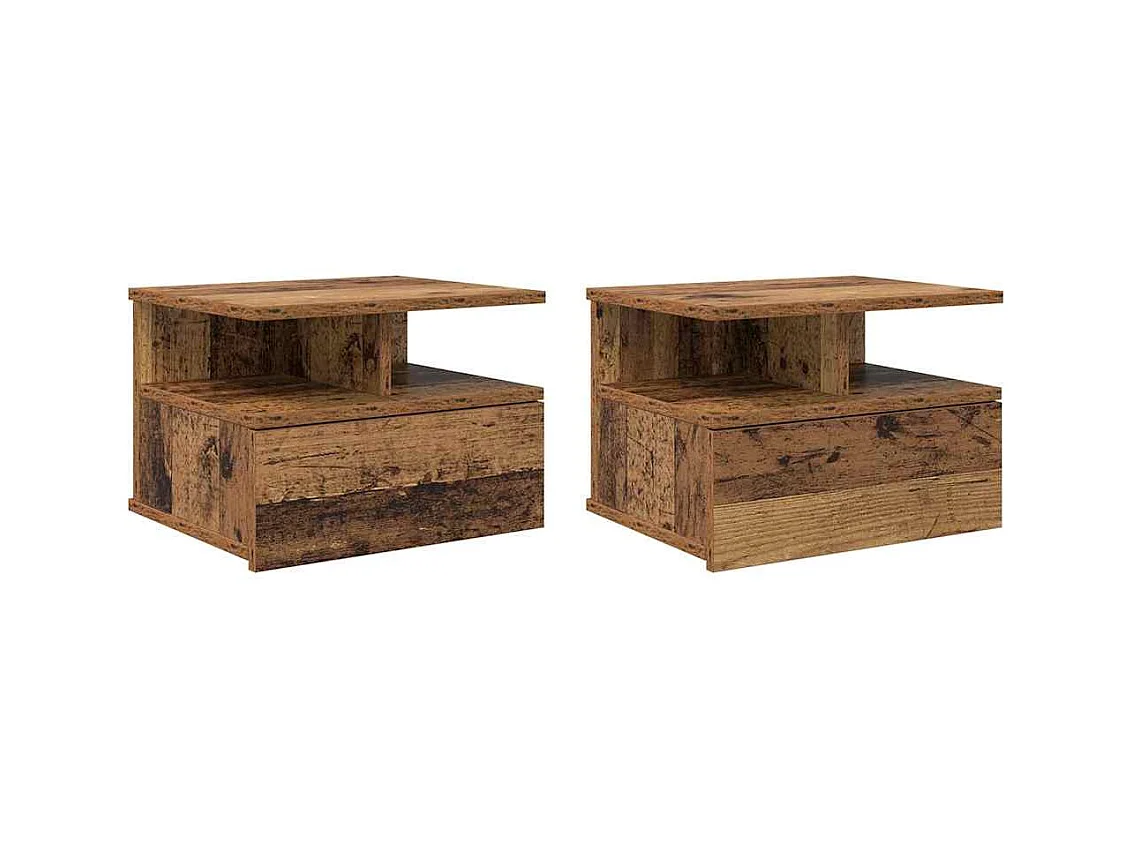 Zwevende nachtkastjes 2 stuks Oud hout 40x31x27 cm Bewerkt hout