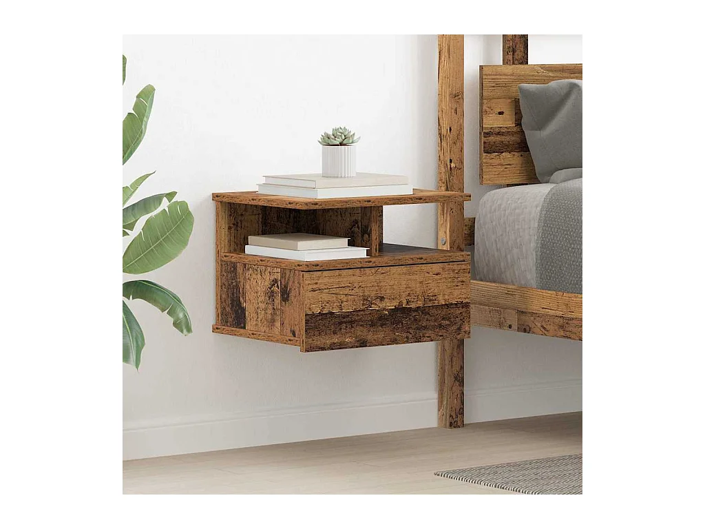 Zwevende nachtkastjes 2 stuks Oud hout 40x31x27 cm Bewerkt hout