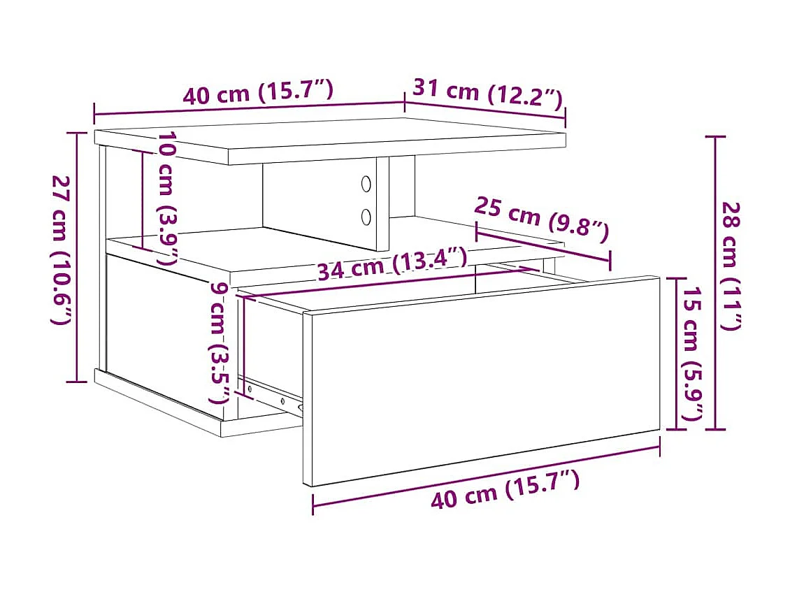 Zwevende nachtkastjes 2 stuks Oud hout 40x31x27 cm Bewerkt hout