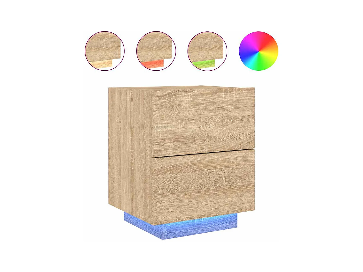 Comodino con luci a LED in rovere Sonoma