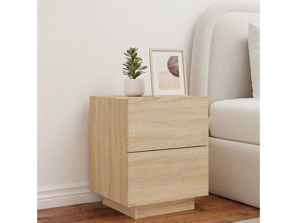 Armoire de chevet avec lumières LED chêne sonoma