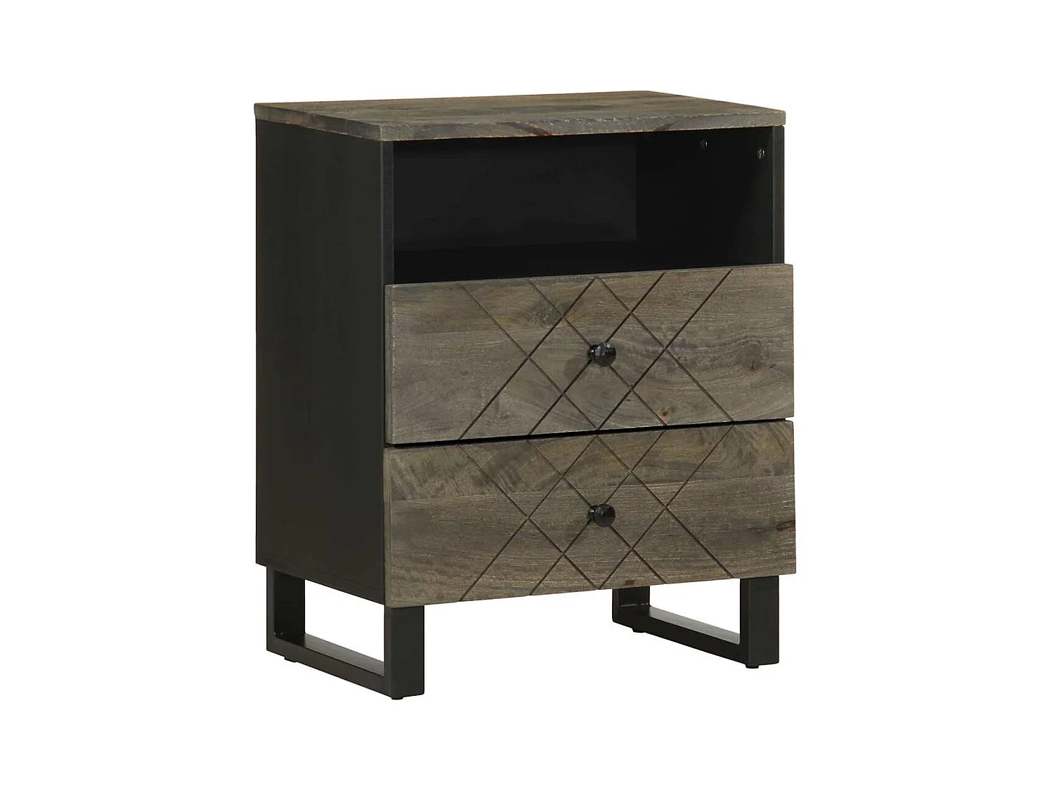 Table de chevet noir 50x33x62 cm bois de manguier solide