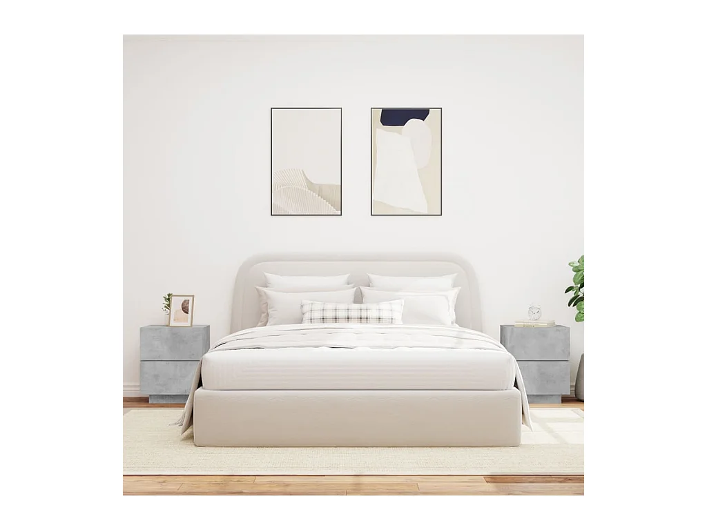 Armoires de chevet et lumières LED 2 pcs gris béton