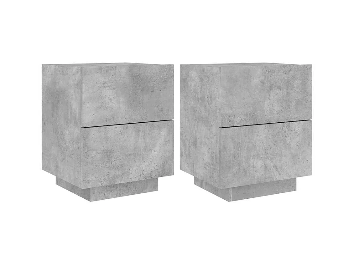 Armoires de chevet et lumières LED 2 pcs gris béton