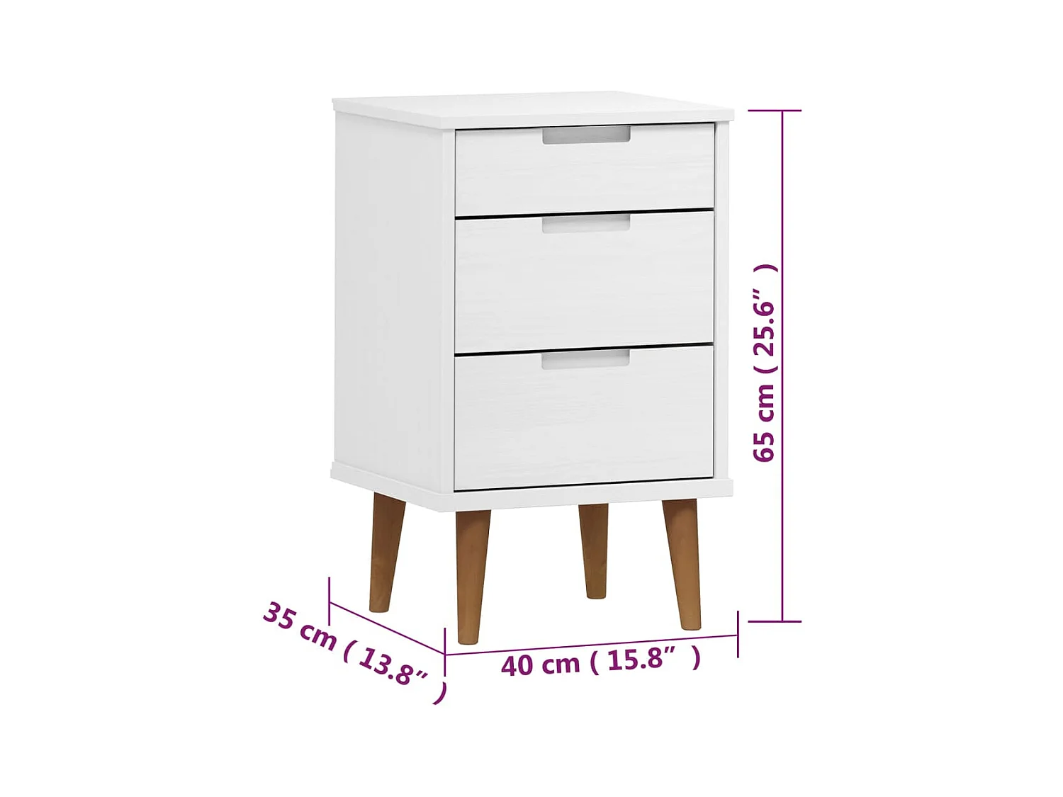 Table de chevet MOLDE Blanc 40x35x65 cm Bois de pin massif