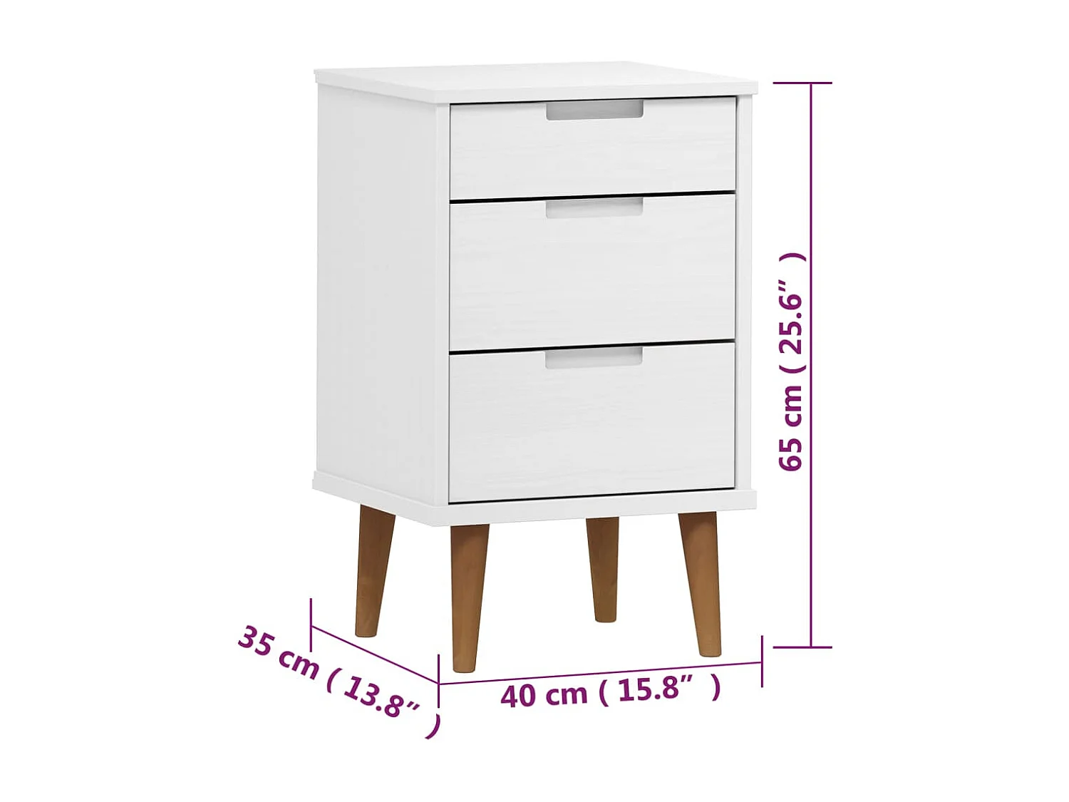 Comodino MOLDE Bianco 40x35x65 cm Legno di Pino Massiccio