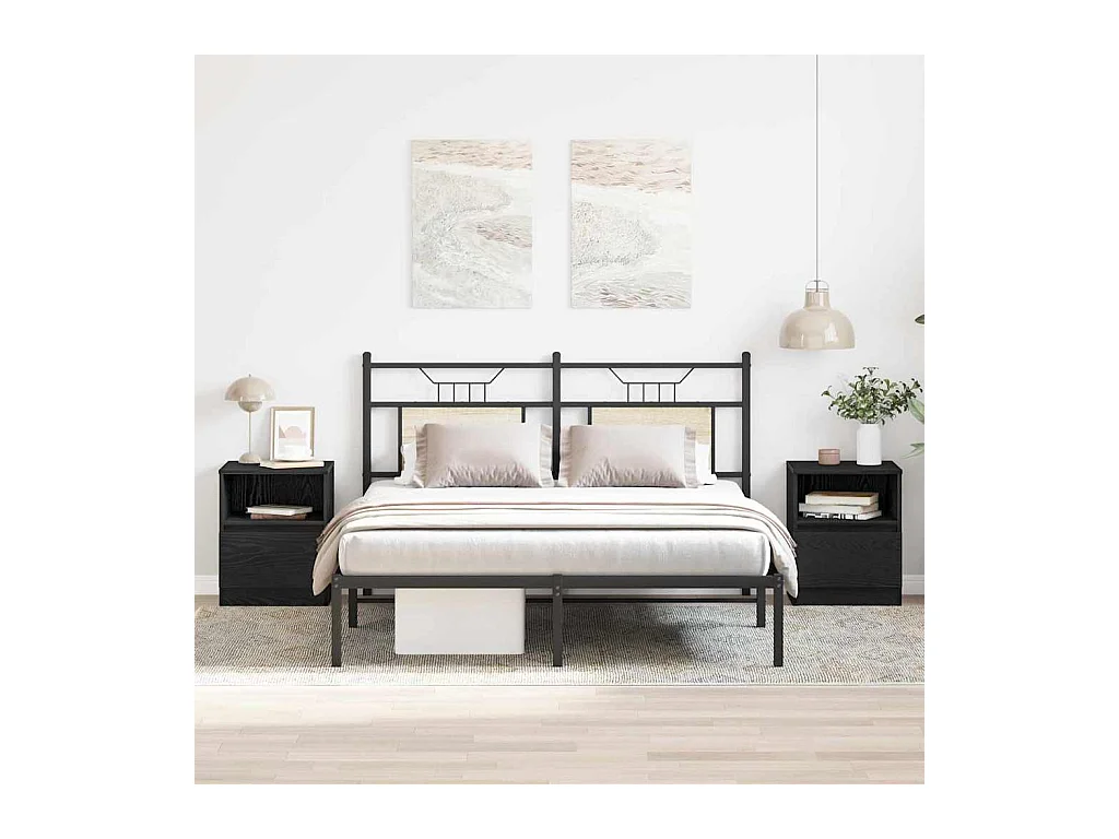 Armoires de chevet 2 pcs Chêne noir 40x40x50 cm en bois d'ingénierie