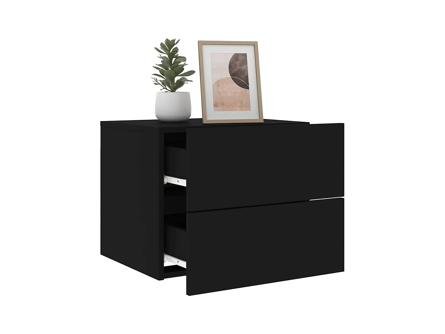 Wandnachtkastjes met LED-verlichting 2 stuks zwart