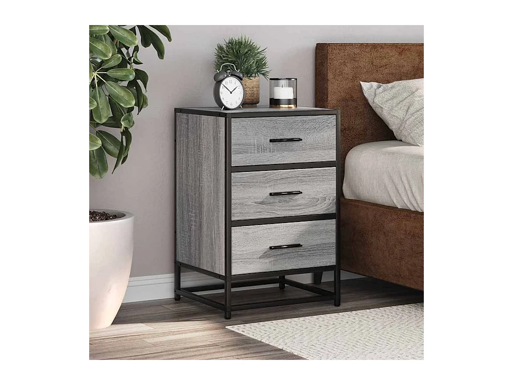 Table de chevet sonoma gris 40x34,5x60 cm bois ingénierie métal