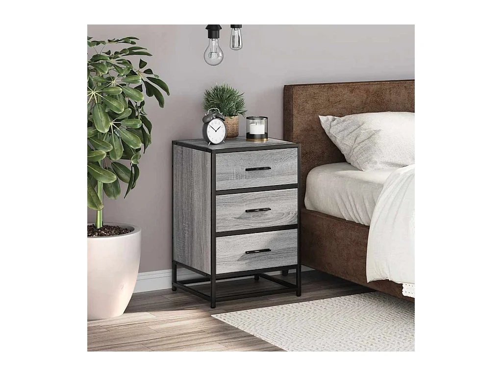 Table de chevet sonoma gris 40x34,5x60 cm bois ingénierie métal