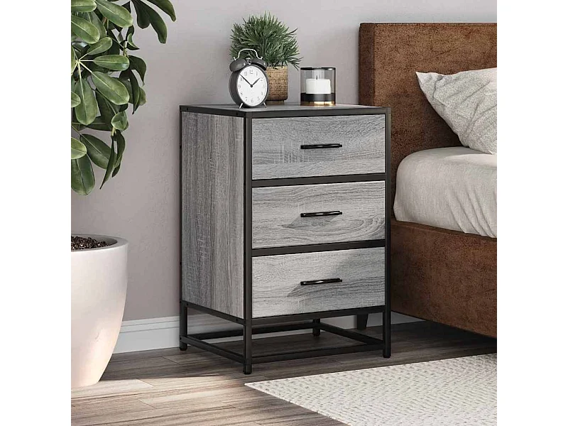 Comodino grigio Sonoma 40x34,5x60 cm in legno ingegnerizzato e metallo