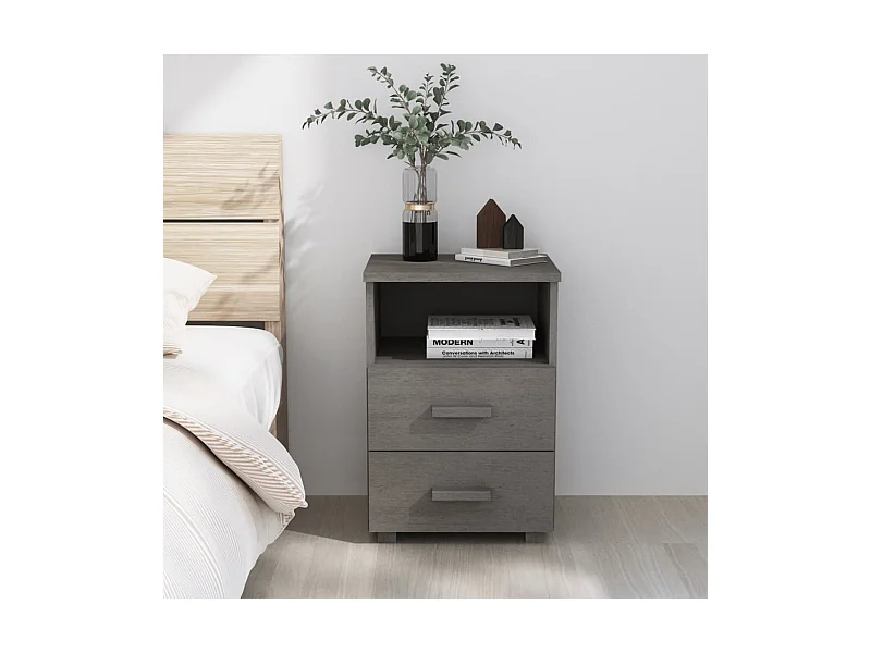 Nachtkastje Lichtgrijs 40x35x62 cm Massief grenenhout