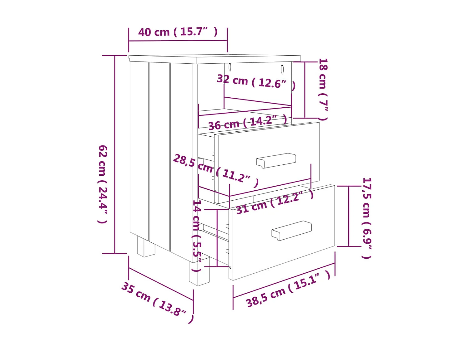 Table de chevet Gris clair 40x35x62 cm Bois de pin massif