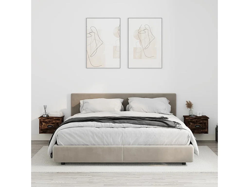 Tables de chevet murales 2 pcs chêne fumé 41,5x36x28 cm
