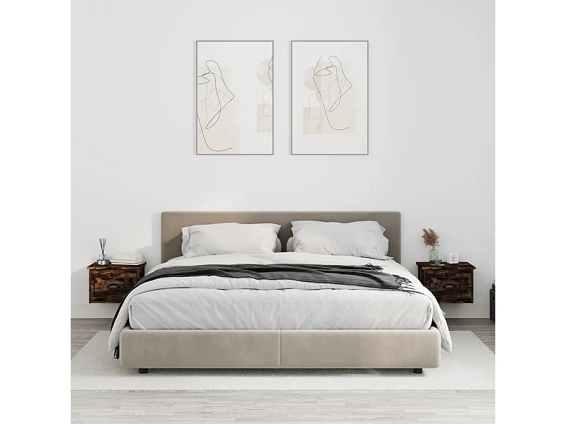 Comodini da parete 2 pz rovere affumicato 41,5x36x28 cm