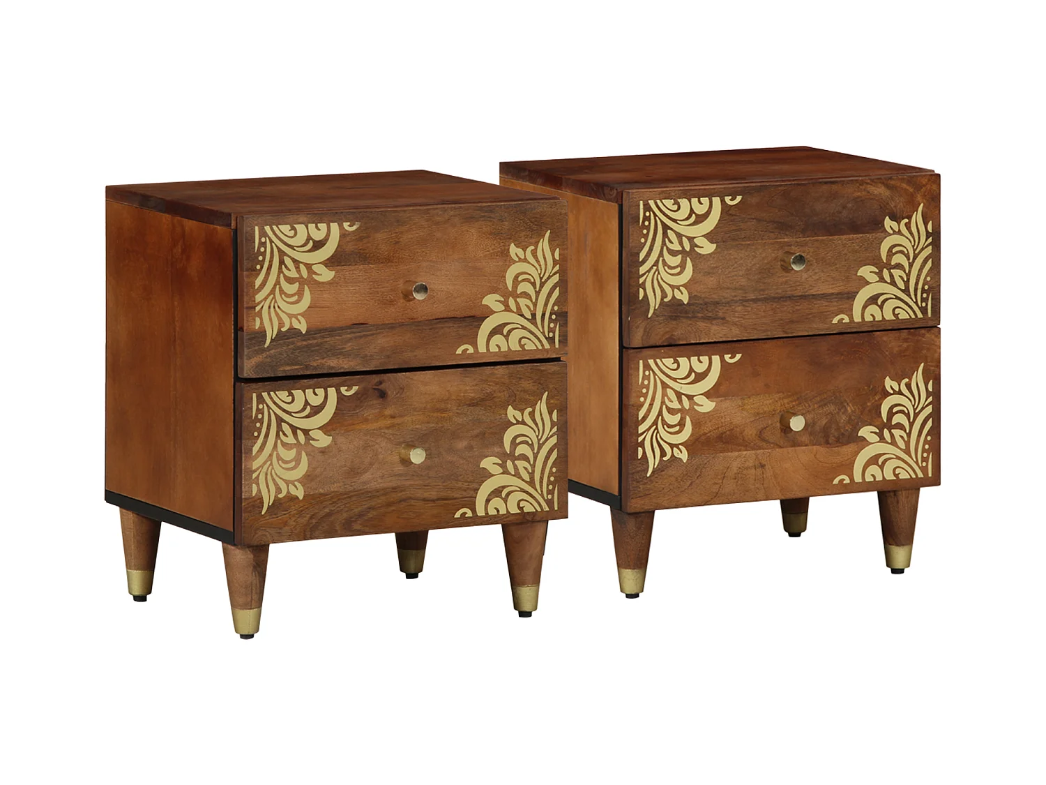 Comodino 2 pezzi 40x33,5x46 cm in legno di mango
