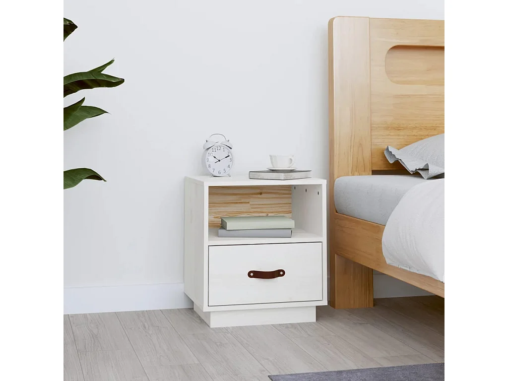 Comodino Bianco 40x34x45 cm Legno massello di pino
