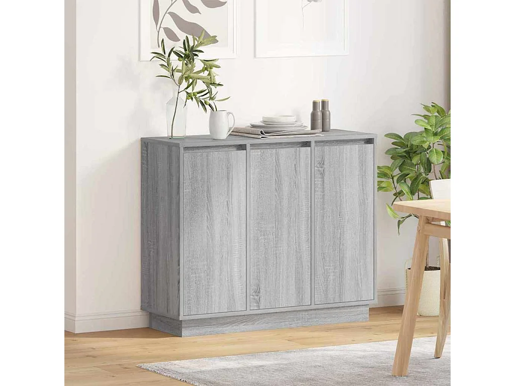 Credenza Sonoma Grey 90x32x75 cm con LED in legno ingegnerizzato