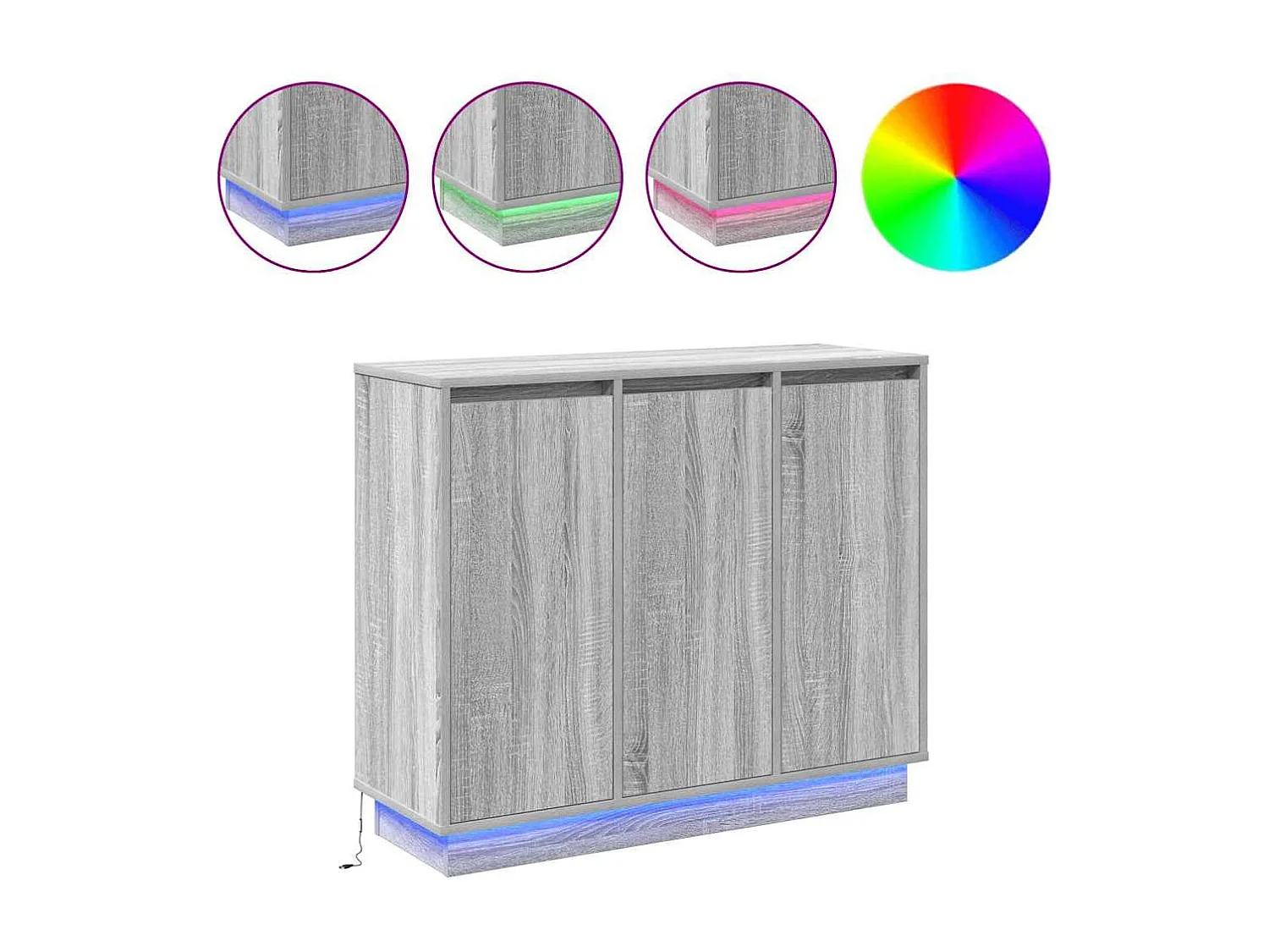 Credenza Sonoma Grey 90x32x75 cm con LED in legno ingegnerizzato
