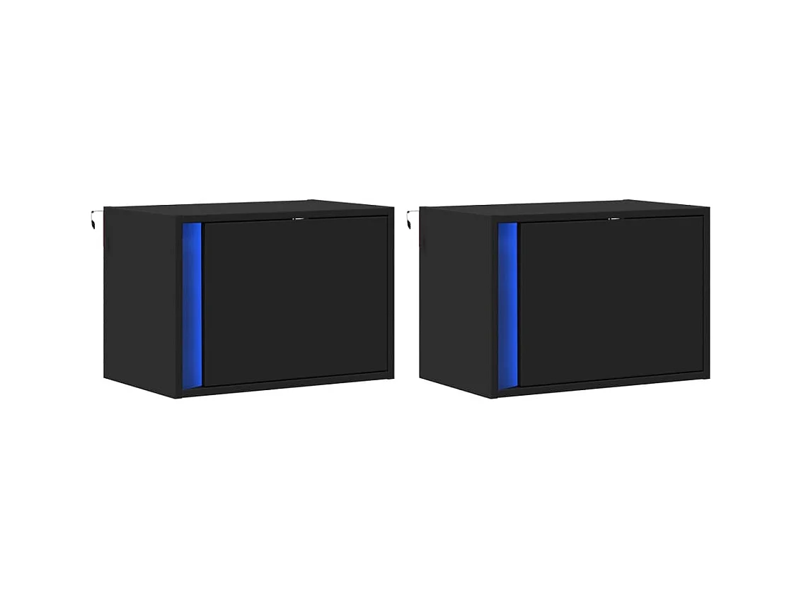 Comodini da parete con luci LED 2 pezzi neri