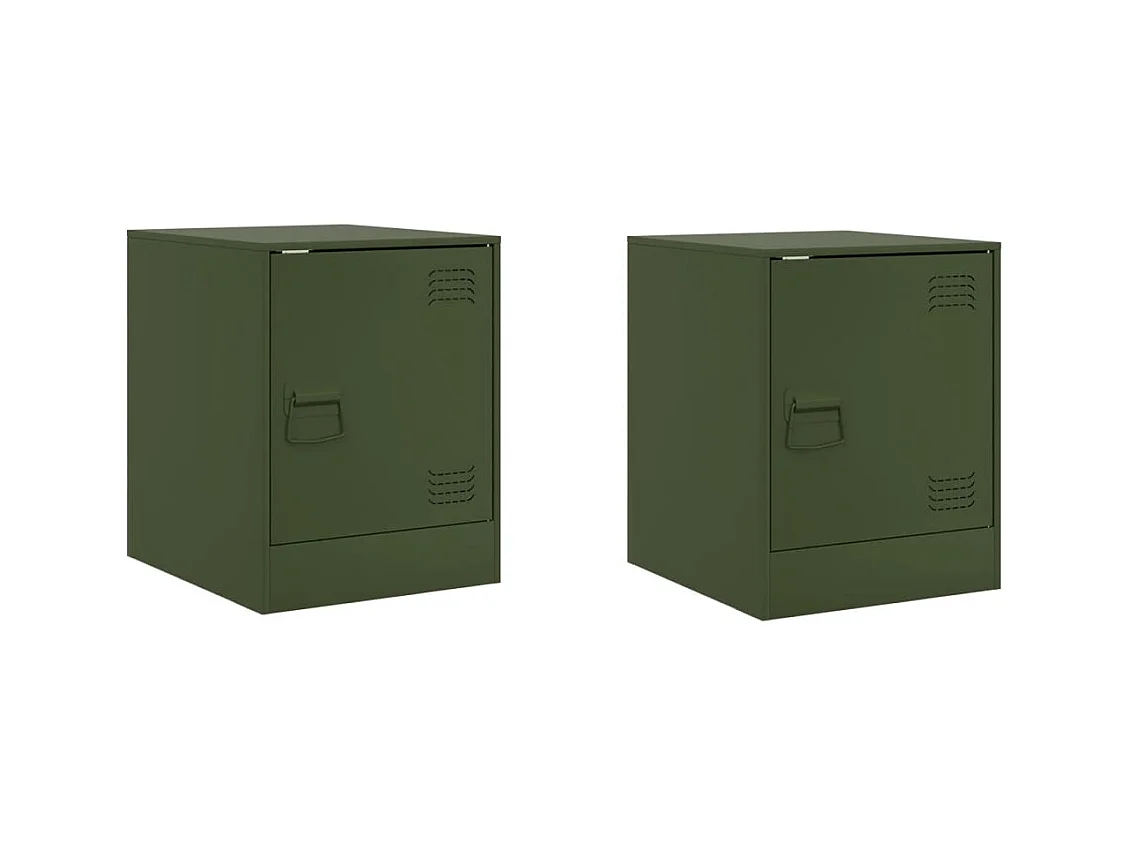 Tables de chevet 2 pcs vert olive 34,5x39x44 cm acier