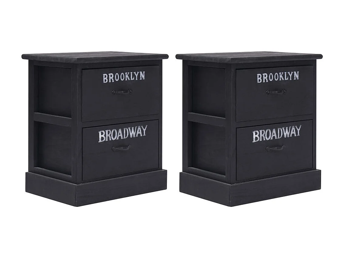 comodini neri 38x28x45 cm in legno di Paulownia