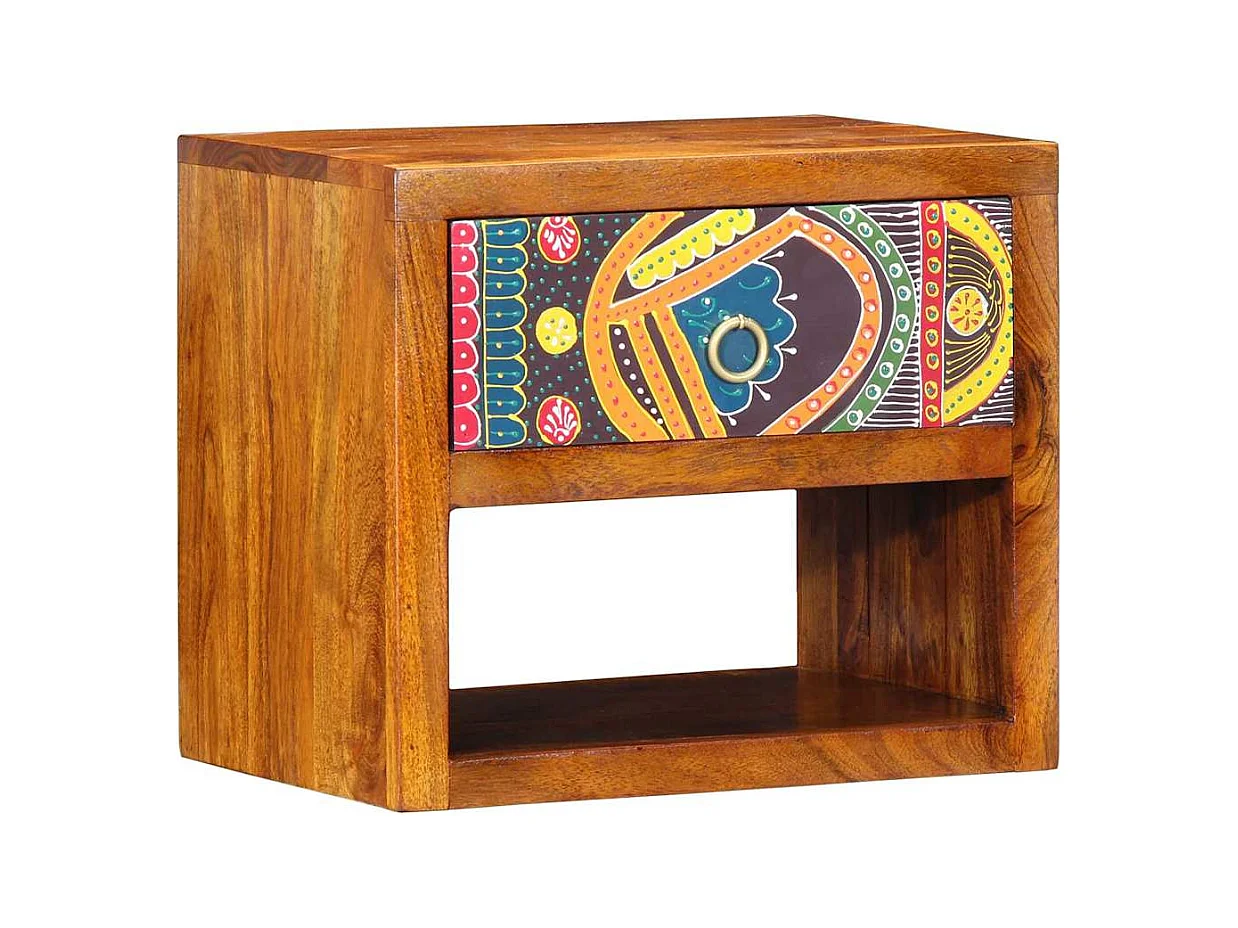 Table de chevet 40x35x35 cm en bois massif d'acacia