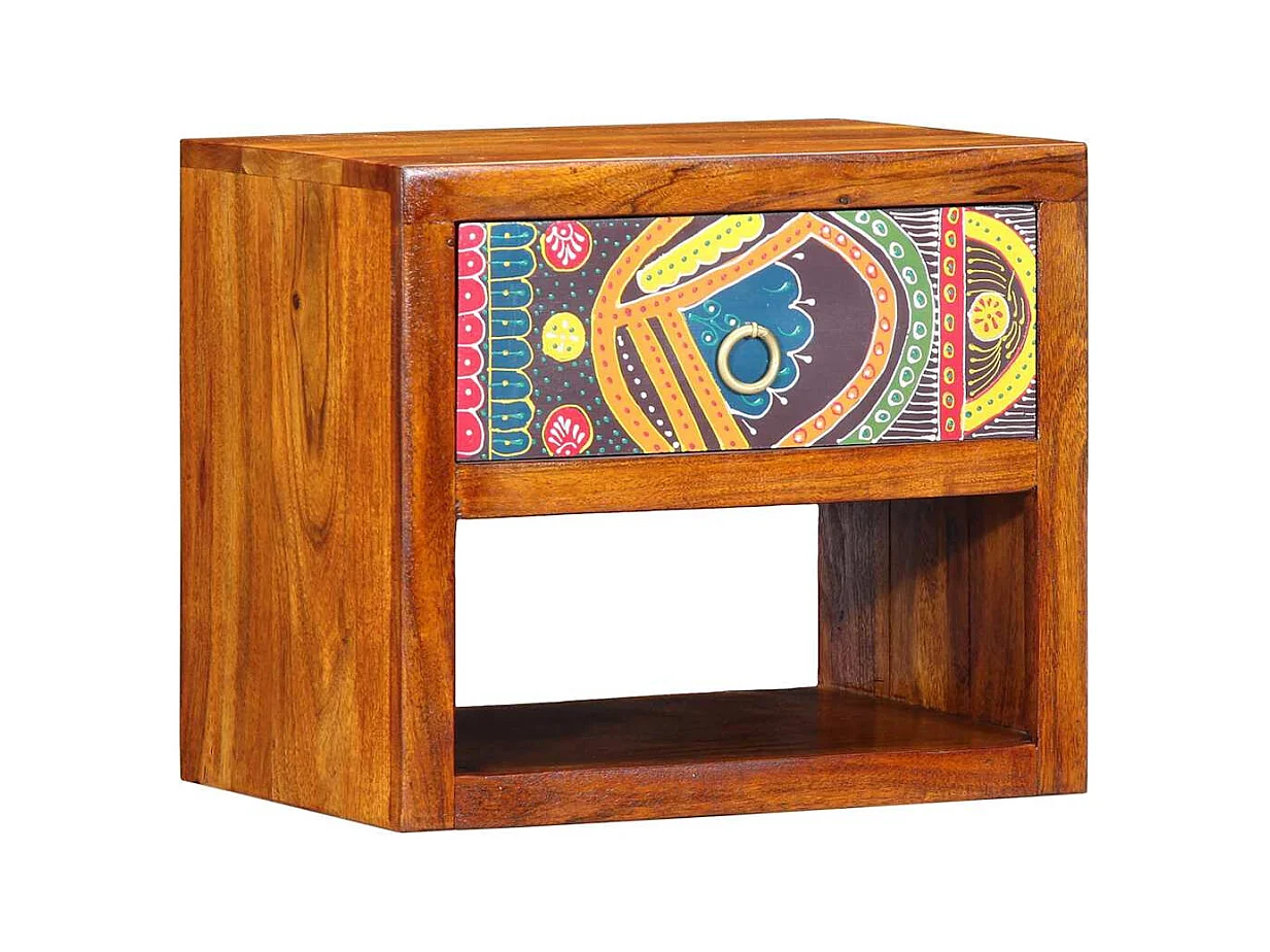 Table de chevet 40x35x35 cm en bois massif d'acacia