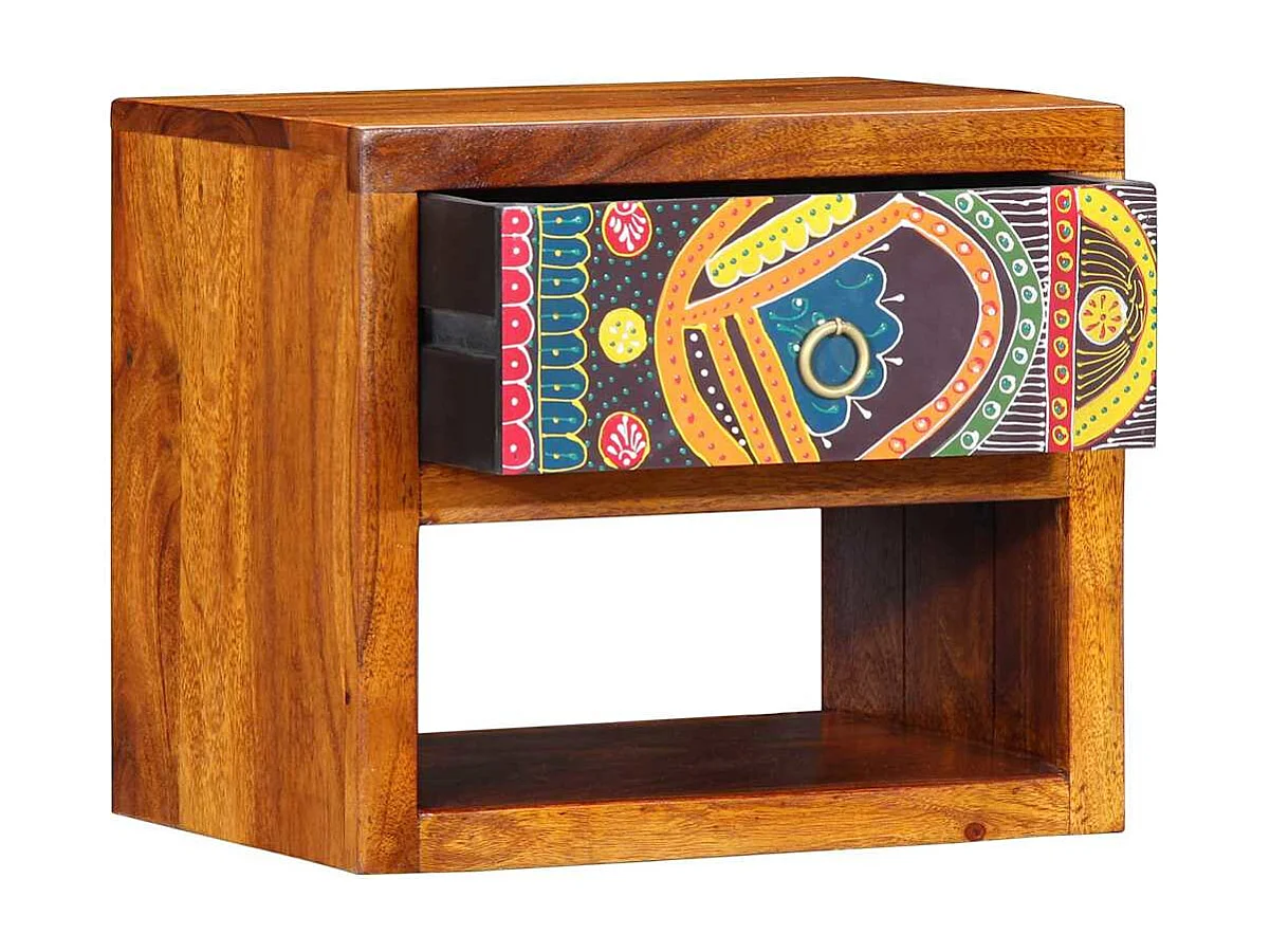 Table de chevet 40x35x35 cm en bois massif d'acacia