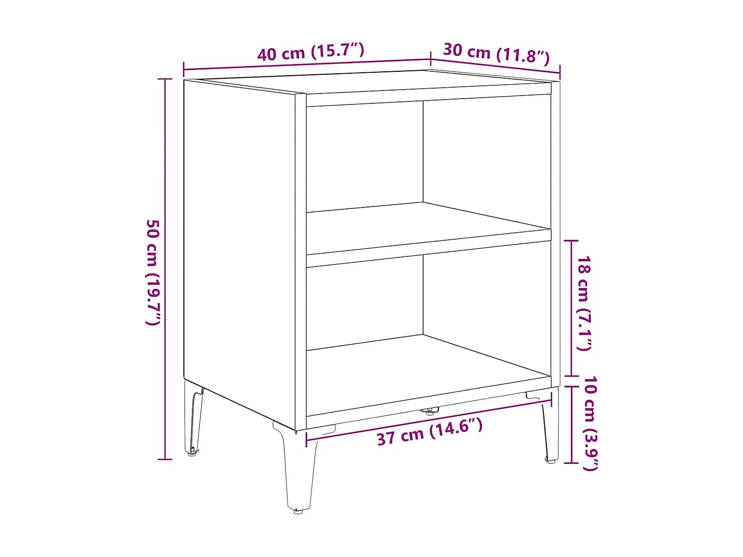 Cabinet de chevet Chêne artisanal 40x30x50 cm Bois reconstitué