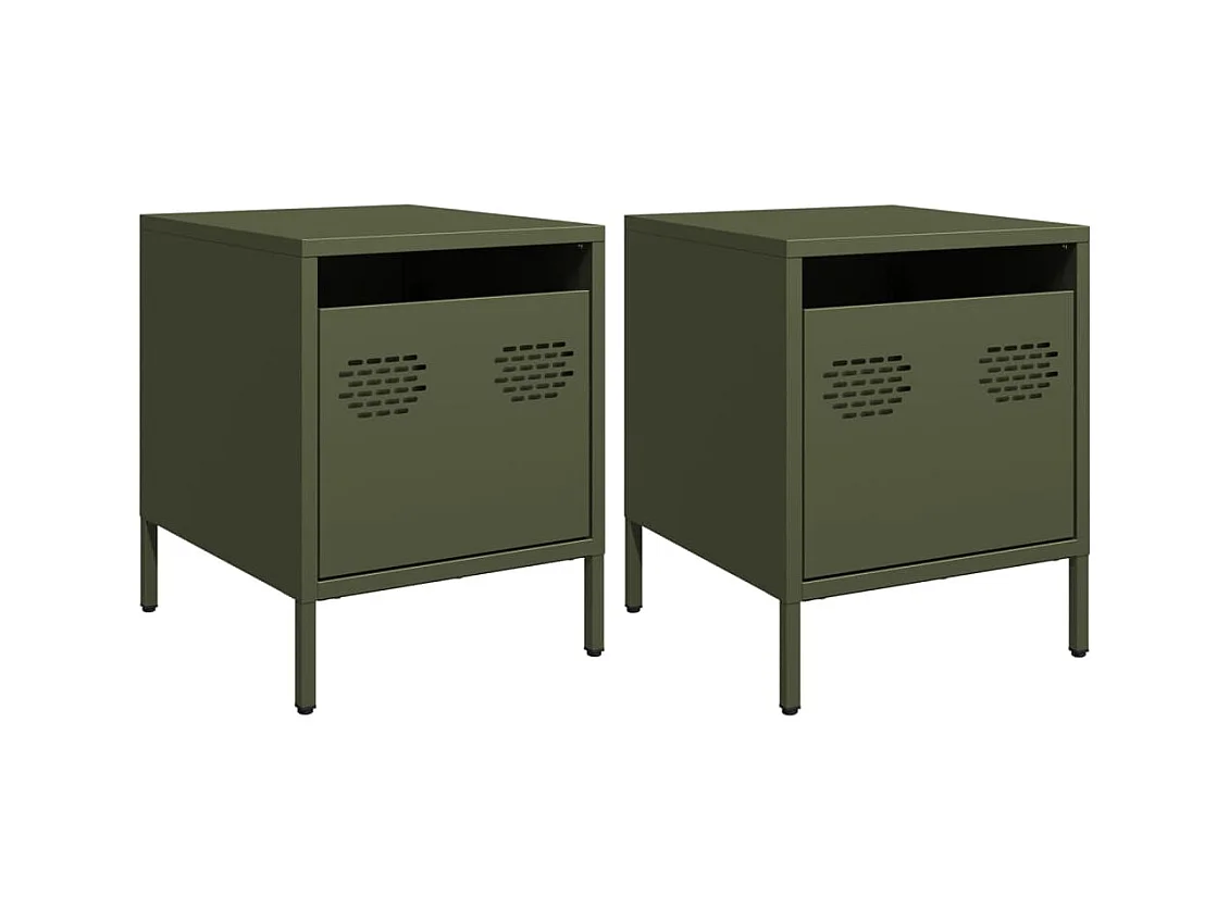 Tables de chevet 2 pcs vert olive 35x39x43,5 cm acier