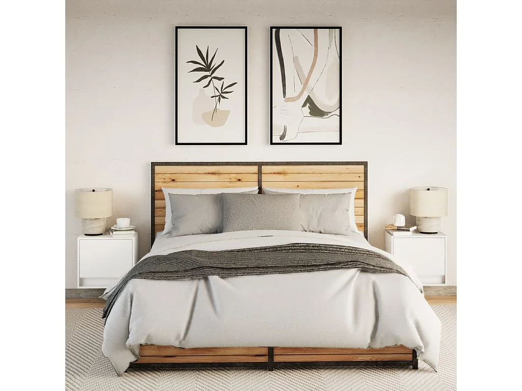 Mesitas de noche de pared con luces LED 2 piezas blancas