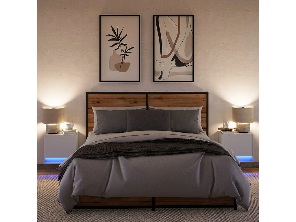 Mesitas de noche de pared con luces LED 2 piezas blancas