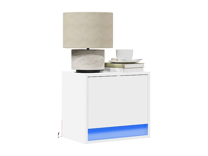 Comodini da parete con luci LED 2 pezzi bianchi