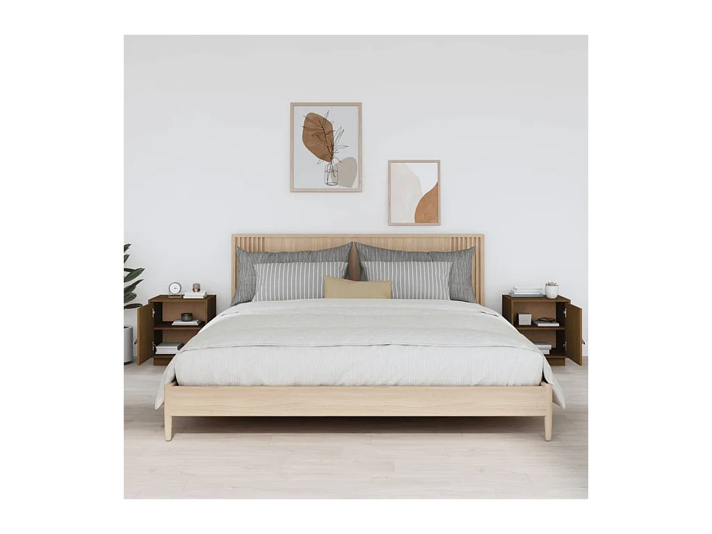 Tables de chevet 2pcs Marron miel 40x34x45cm Bois de pin massif