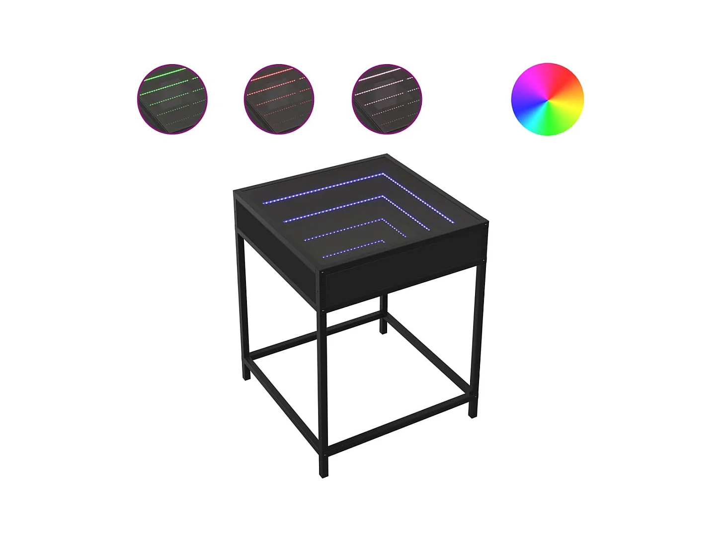 Table de chevet avec LED infini noir 40x40x51 cm