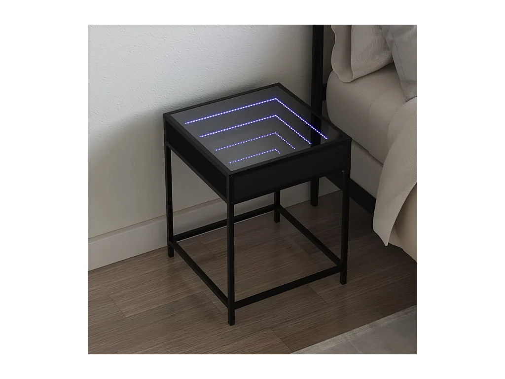 Table de chevet avec LED infini noir 40x40x51 cm