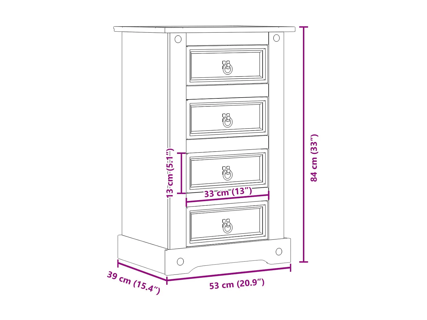 Table de chevet Corona 53x39x84 cm bois de pin massif