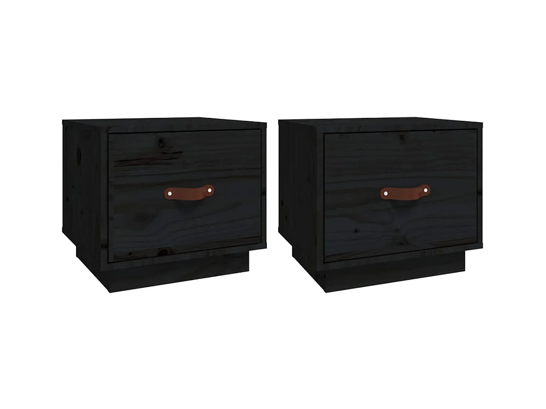 Tables de chevet 2 pcs Noir 40x34x35 cm Bois de pin massif